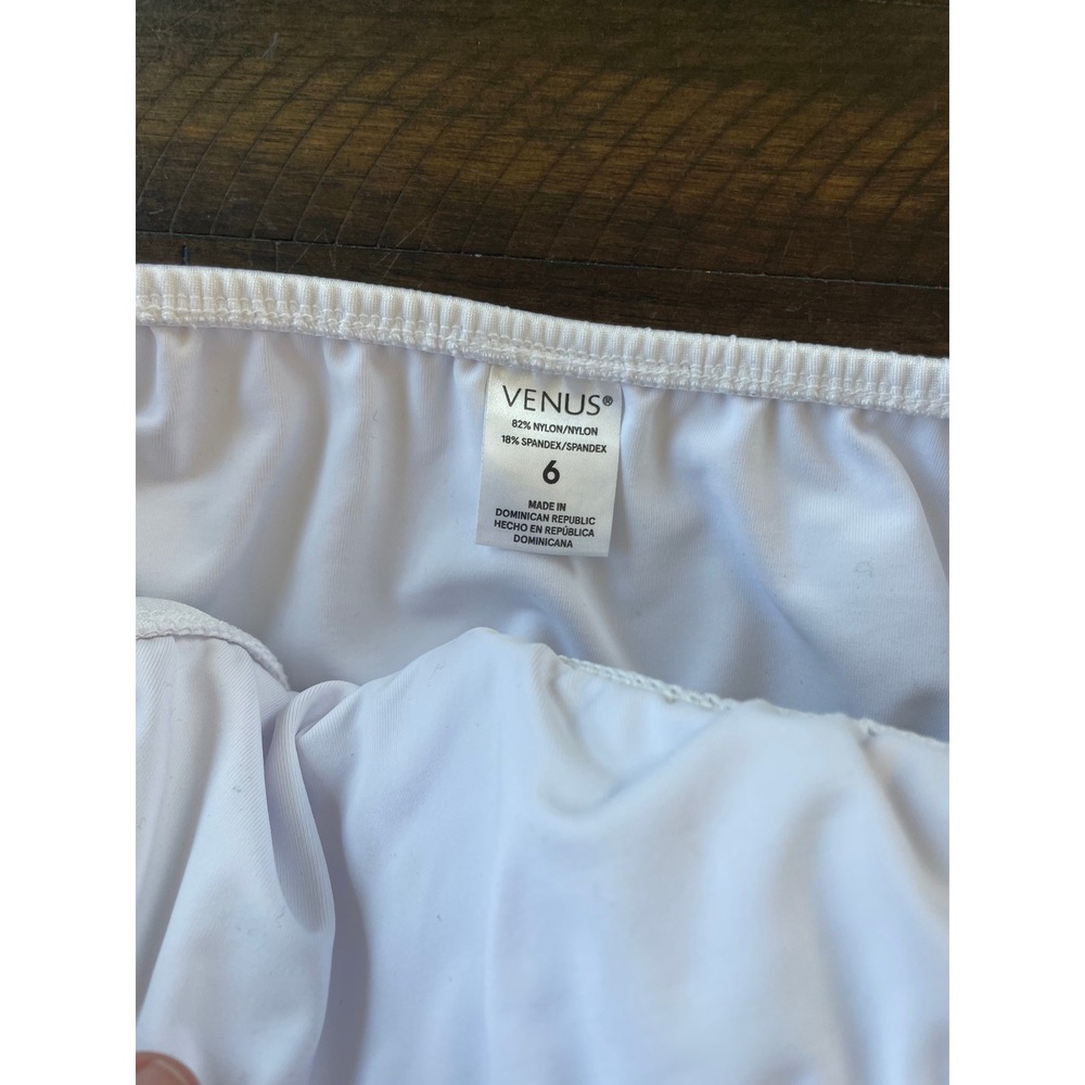Venus White Halter Bikini Swimsuit Set Gold Accent Roll Waist Bottom Sz A/6 - Picture 3 of 5